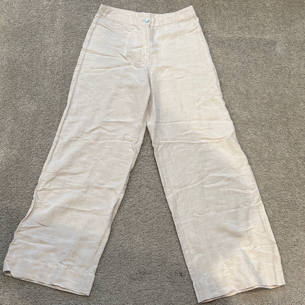 H&M Linen blend Cream Wide-Leg Pants